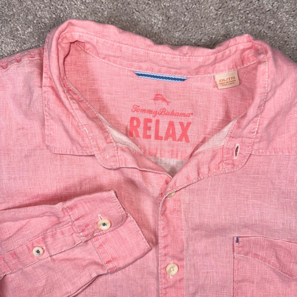 Tommy Bahama Relax Mens XXL Pink 100% Linen Long Sleeve Button Up Shirt